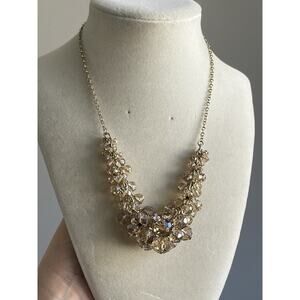 Gold Tone Cluster Champagne Cha Cha Crystal Glass Bead Necklace 19-20”